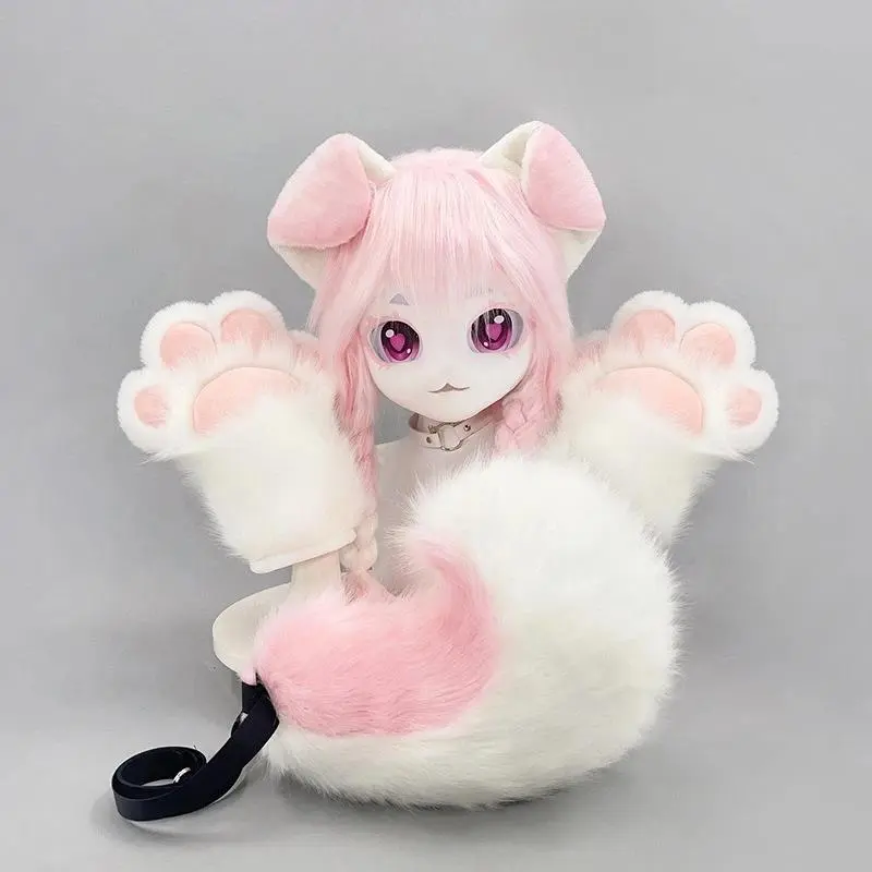Plush Head Role Playing Costume Dog Ear Braid Kig Mask Lolita Style Animal Plush Head Wearing Anime Carnival Party New