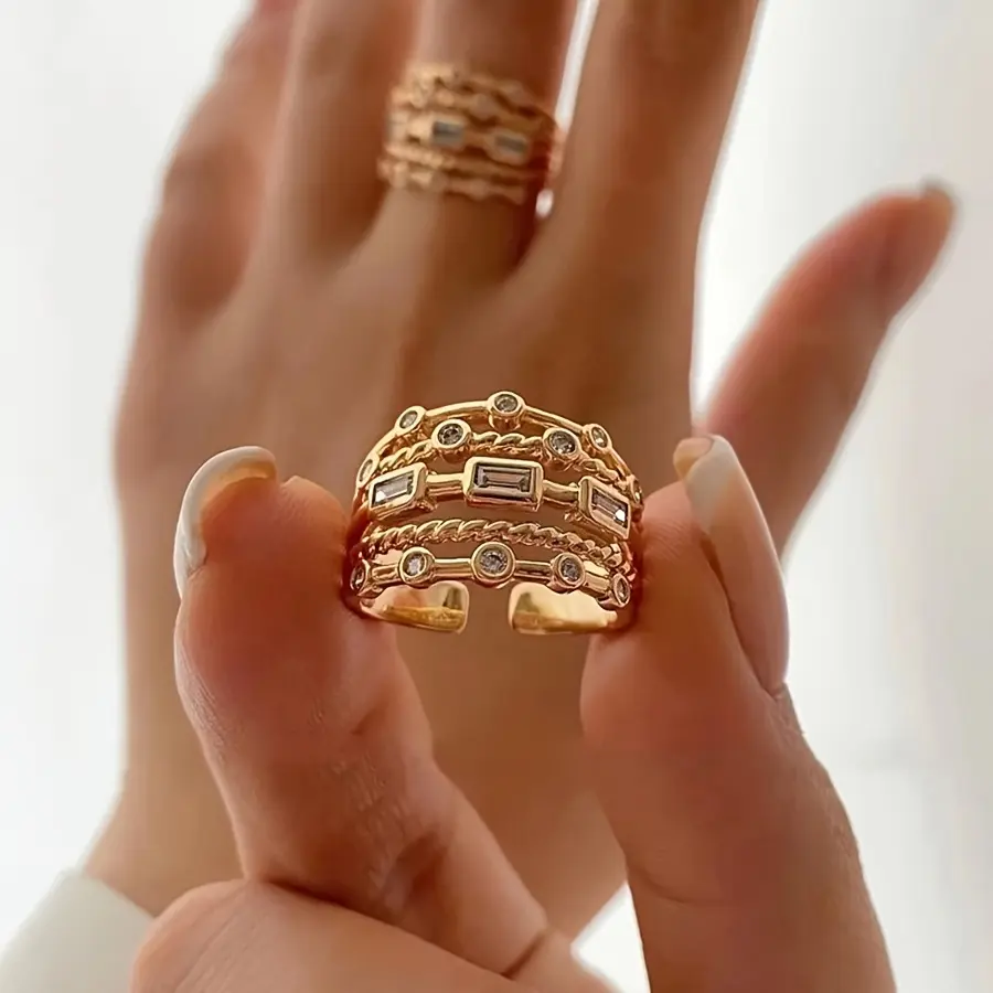 1PC Chunky Gold Wire Wrapping Handmade Ring for Women, French Retro Hammered Multi-Layer Twisted Winding Statement Band, Viral Ring Stack Jewelry, Elegant Accessory for Wedding Banquet Date Night Daily Outfits, Perfect Birthday Anniversary Gift for Her