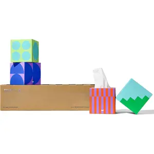 Bmboo Tissues, Fcil Tissue Cube Boxes,  Bmboo, 3 Ply, 12 Boxes, 65 Sheets per Box, Soft, , nd Sustinble,  With Plstic Free Pckging, 780 Totl Tissues