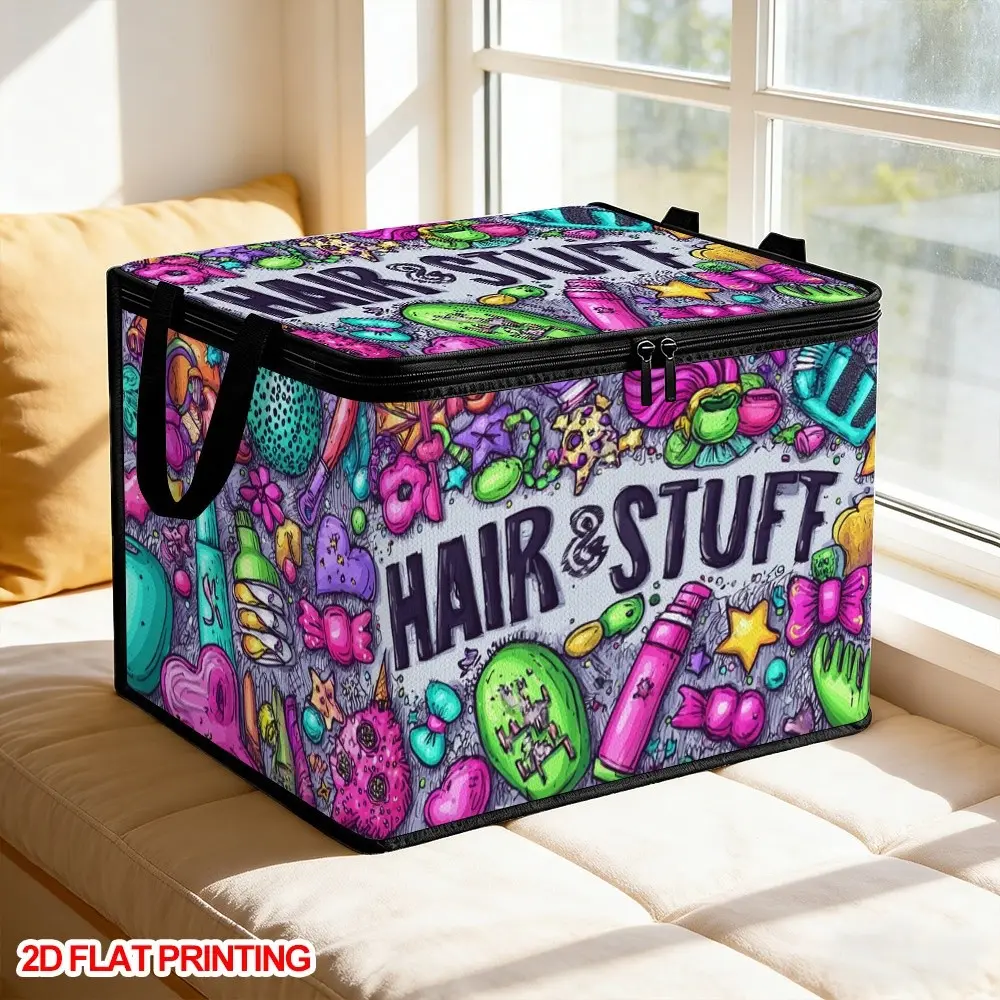 Friday Sale Colorful Graffiti Storage Box, Large Capacity Dual Zipper, Foldable Design, Perfect for Hair Accessories & Makeup Tools, Beauty Organizer Box