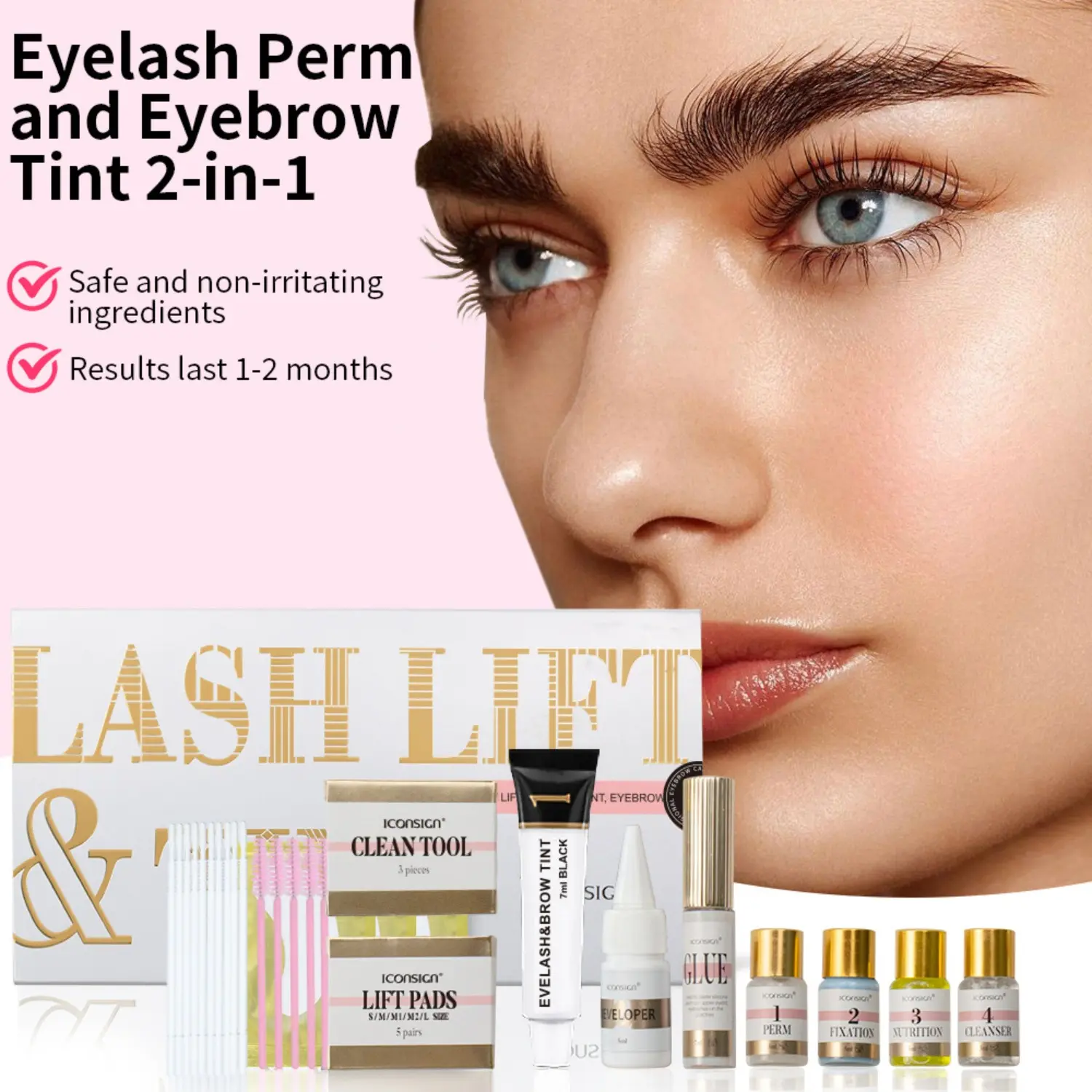Two-In-One Lash Perm and Brow Dye Kit, Eyebrow Lamination and Tint Kit, Keratin Lash Perm Set, Cold Lash Perm, Easy-To-Use Beauty Tool, Perfect for Home Use