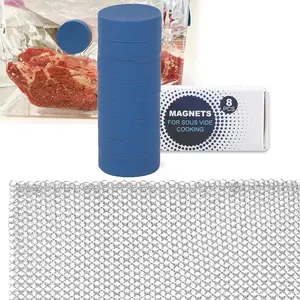 8-Pcs Silicone-Coated Sous Vide Magnets Weights and Food Grade Stainless Steel Sous Vide Mesh Net for Keeping Bags Submerged & Prevent Floating, Powerful Food Safe Weighted Magnets