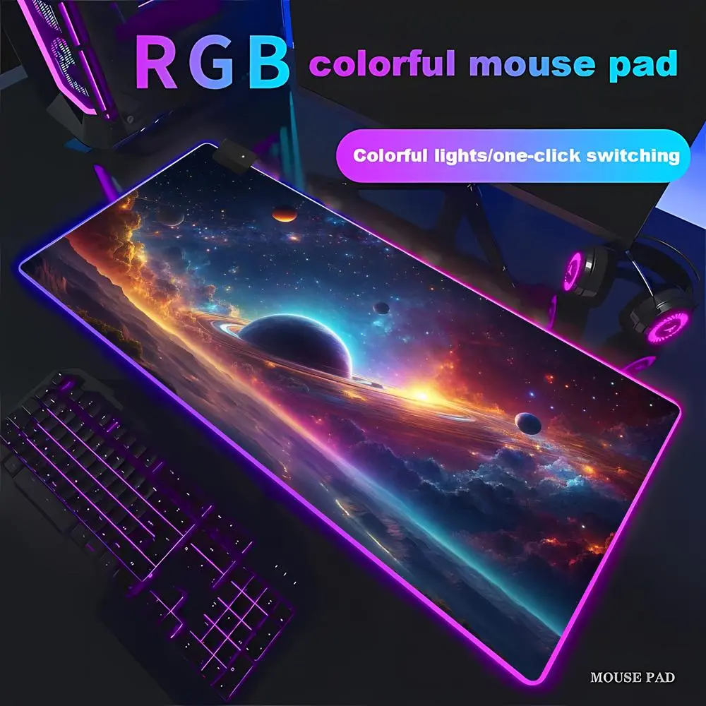 Hot Cosmos Space Solar System Planet Mouse Pad RGB Game Mouse Pad Large LED Light XXL PC Computer Carpet