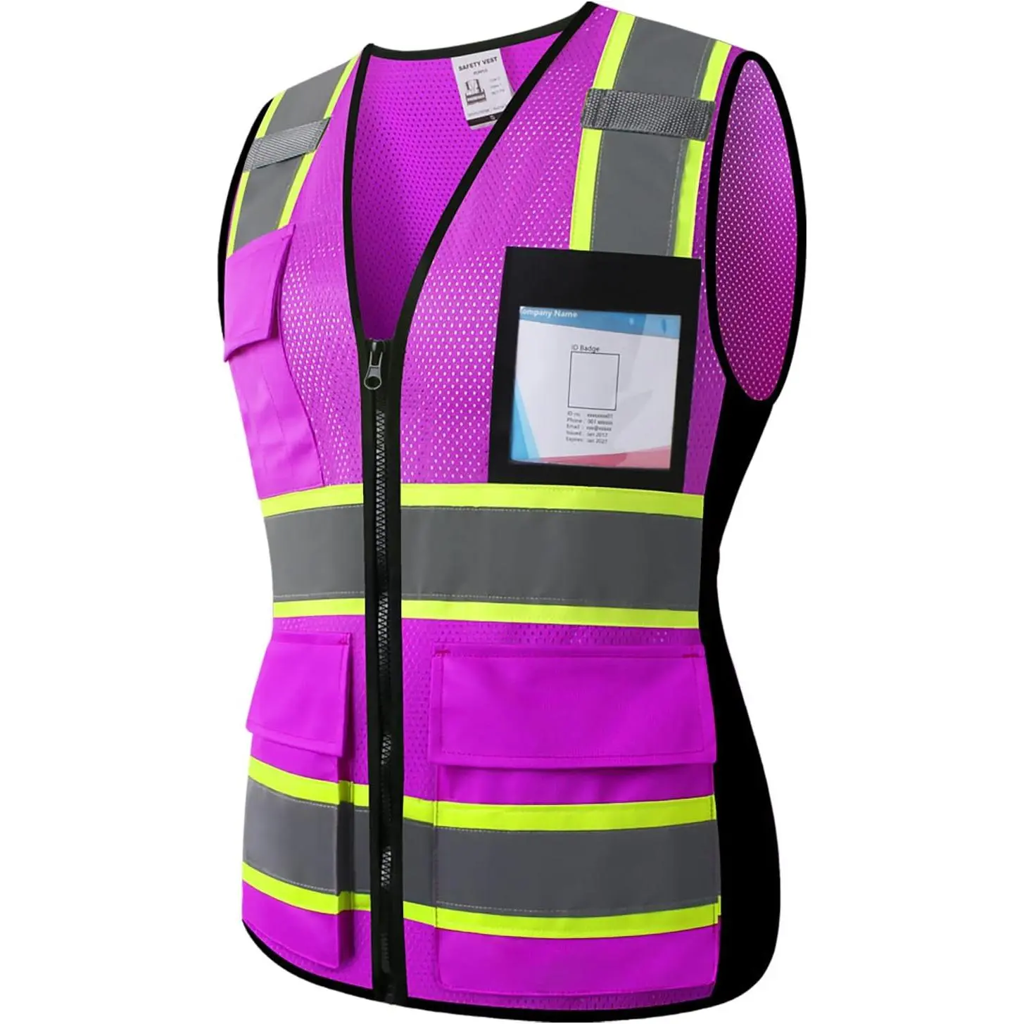 Women's High Visibility Reflective Mesh Safety Vest with 8 Pockets - Meets ANSI/ISEA Standards, Reflective Tape, Multi-Size for Outdoor Jobs (KZW-Purple, S)