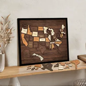 【DealsForYouDays】Map puzzle, family decor，wooden U.S. travel map puzzle, anniversary gift, children's geography puzzle, or perfect holiday gift for couples and families, record your journey, memory making, home decor, unique traveler gift,