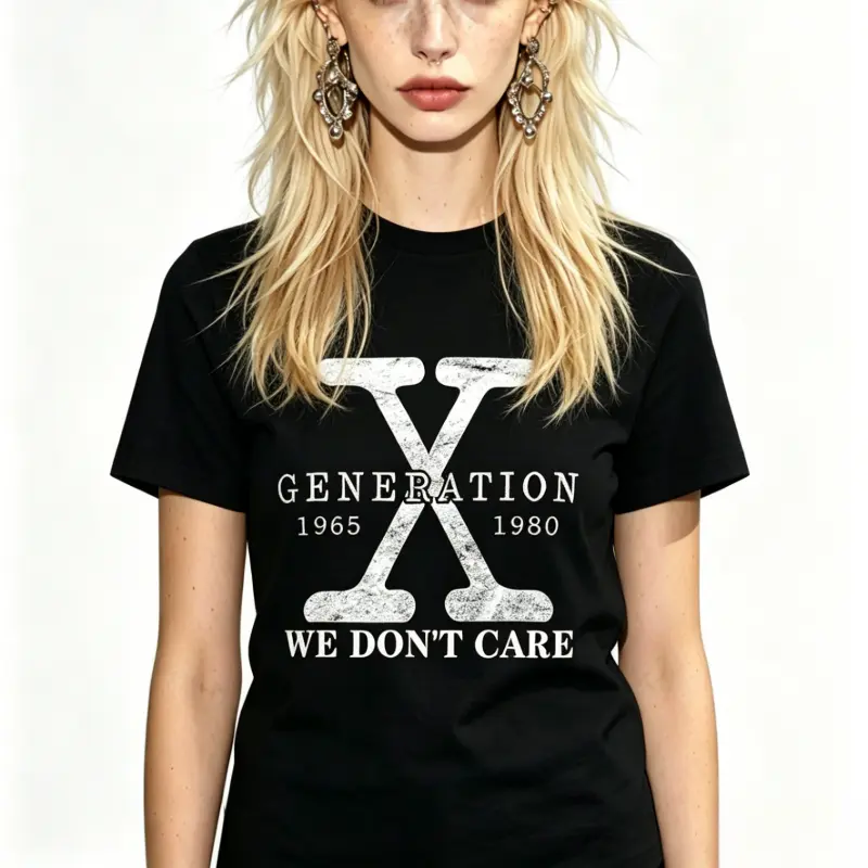 Generation X "We Don't Care" Funny Graphic T-Shirt, 100% Cotton Crew Neck Short Sleeve Unisex Casual Tee For Gen X Lovers