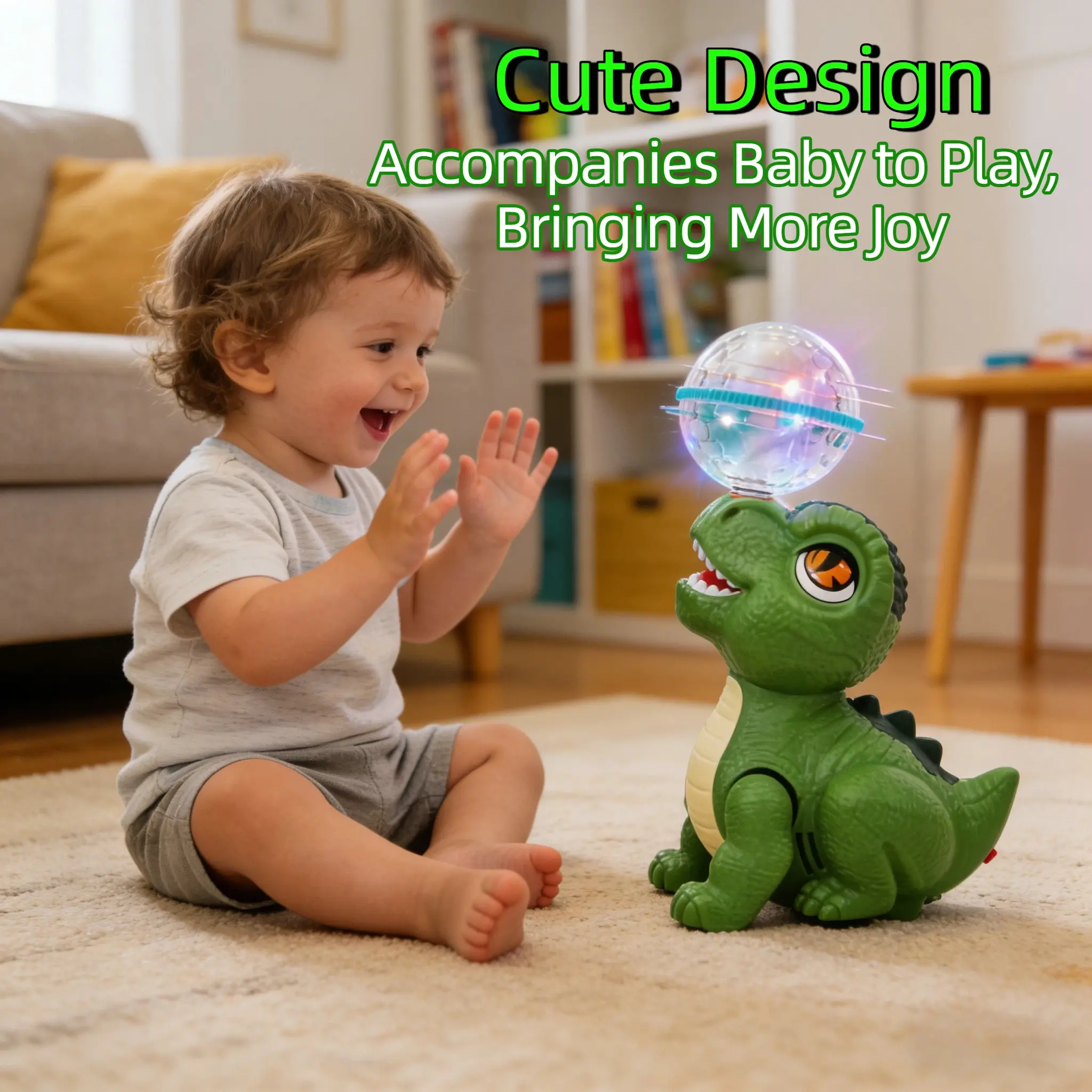 Electric Dinosaur Toy for Toddlers | Cute, Ball-Spinning, Musical Light-Up Interactive Play Walking Toy | Early Education Gift to Enhance Head Lifting & Visual Tracking Skills | for 1-3 Year Old Boys & Girls