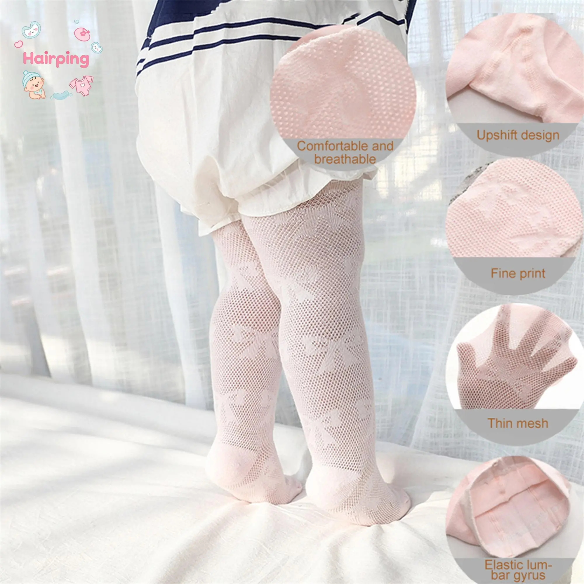 Baby Girl Knee‑High Socks, Soft Breathable Mesh Long Socks with Cute Bow Jacquard Pattern, Thin Lightweight Dress Socks for Newborn Infant Toddler Girls Multi‑Colors
