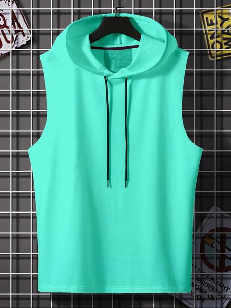 Men's Casual Hooded Tank Top, Sleeveless Gym Muscle Tee, Polyester Fitness Shirt, Summer Workout Clothing, Daily Wear