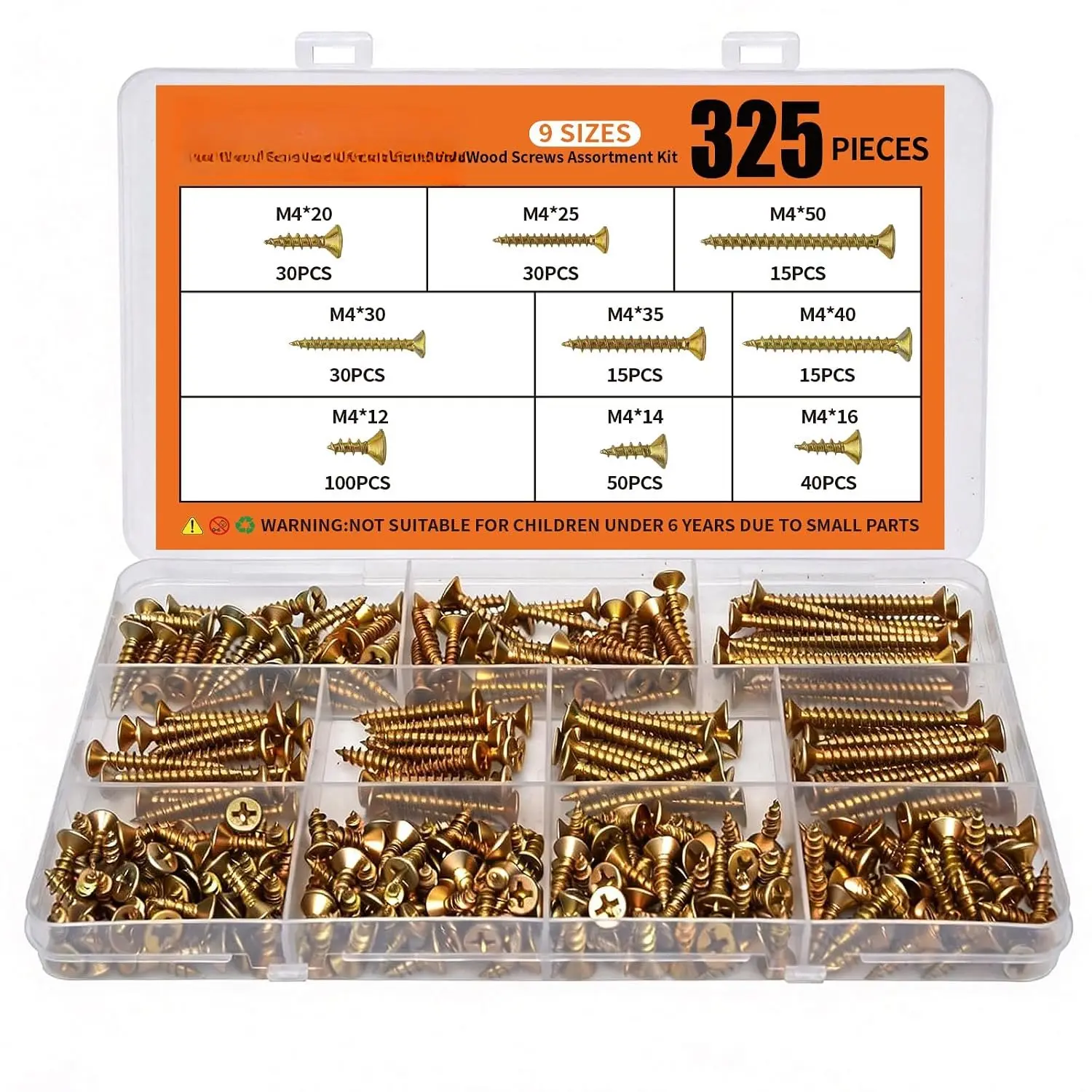325 count  Screws  Kit, 9 Sizes Phillips Flat  Self-Tapping  Screws, High Hardness Zinc Plated Screws for Woodworking, Furniture, Cabinet & Daily Household Repairs