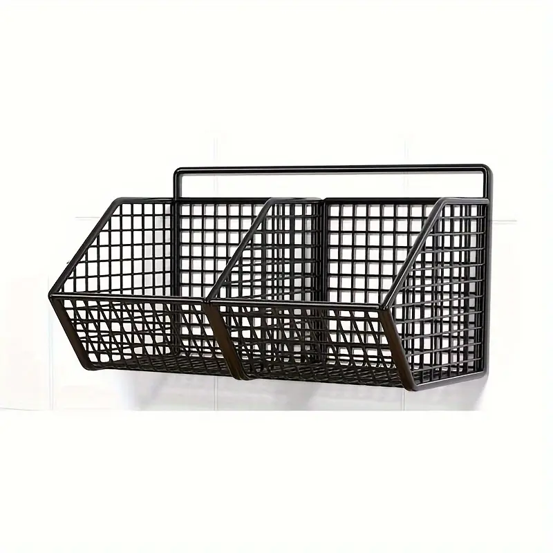 Wire storage basket, food storage organizer, wall-mounted shelf, kitchen, bedroom, bathroom, household wall rack, single-layer carbon steel hanging basket