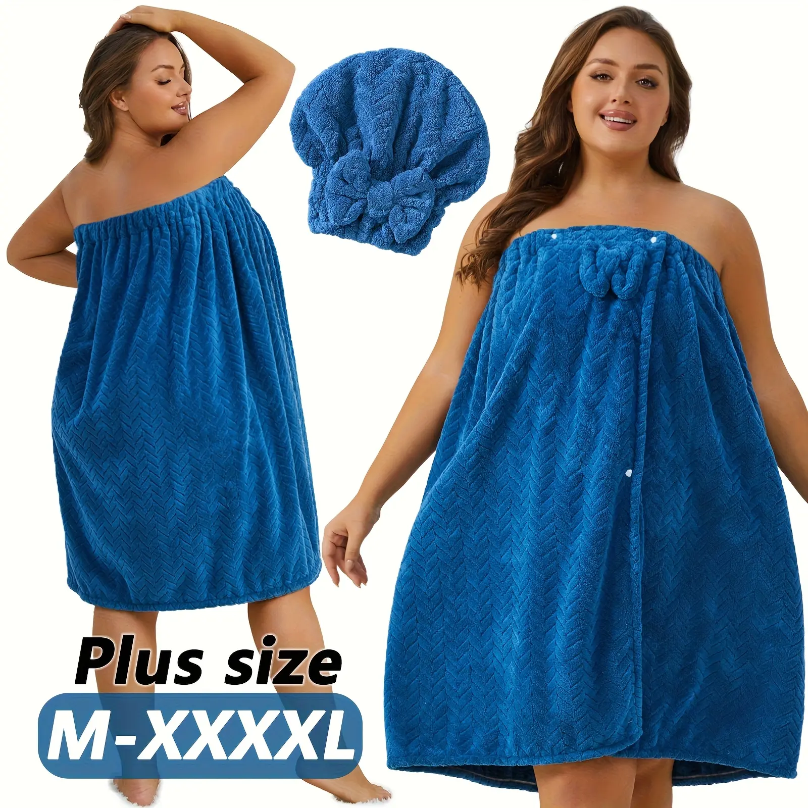 2pcs Combination Pack 82 X 215Cm/82 X 165Cm 350Gsm Oversized Bath Skirt And Princess Shower Cap, Adjustable Suitable for M-XXXXL Enlarged Thickened Bath Skirt for Home Travel Steaming Spa 32.31 X 84.65In/32.31 X 64.96In
