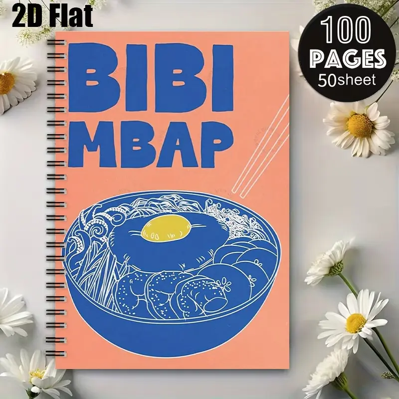 1 Pack Bibimbap Design Spiral Coil Notebook, 5.7x8.26 Inch, High-Quality Lined Pages, Durable Binding, Korean Food Lover Journal, Daily Meal Planner, Kitchen Recipe Notes, Back to School Supplies, Thanksgiving Gift for Foodies, Travel Journal for Fo