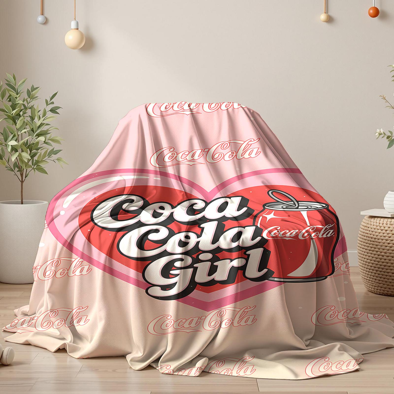 Coca-Cola Girl Heart Pink Cute Velvet Blanket, Coca-Cola can Beautiful Print Blanket Soft Office Bedding Blanket PlushThin Quilt Holiday Gift,Gifts suitable for girls
