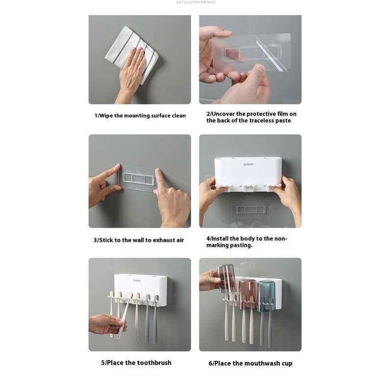 Ecoco Creative Toothbrush Storage Rack Non Perforated Mouthwash Cup Wall Mounted Toilet Automatic Toothpaste Squeezer