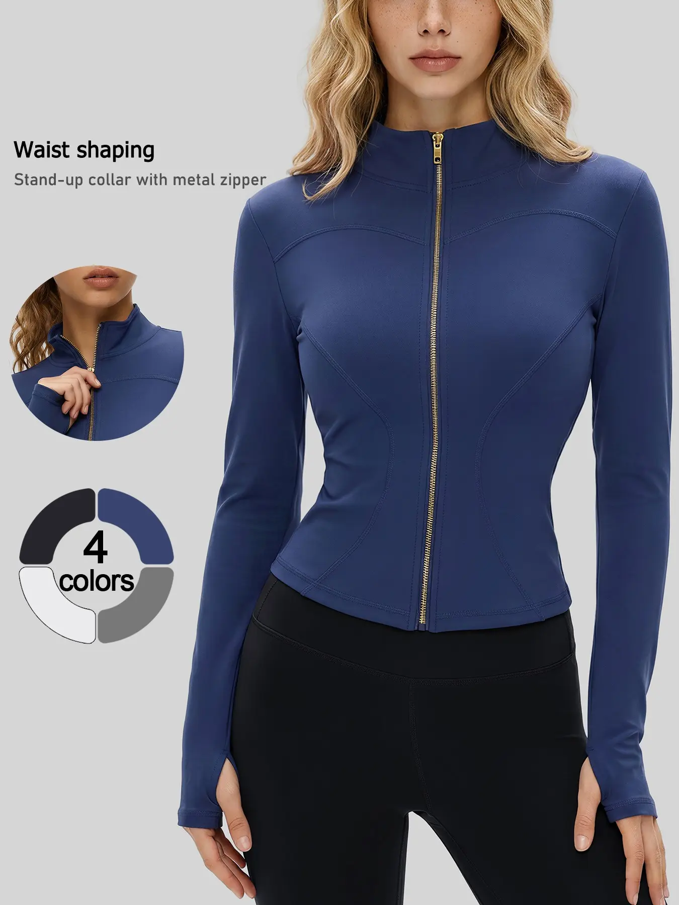Women's Sport Jacket with Thumbholes, Yoga Jacket, Quick-Dry Fitness Top, UV Protection, High Elasticity, Breathable, Four-Way Stretch, Moisture-Wicking