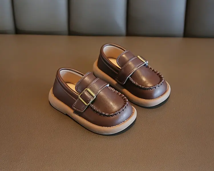 New Arrival British-Style Kids' Loafer Shoes - Round-Toe Synthetic PU Leather Low-Top Soft-Soled Flats, Rubber-Infused Comfortable and Stylish Toddler Footwear for School, Daily Casual, All-Season Use