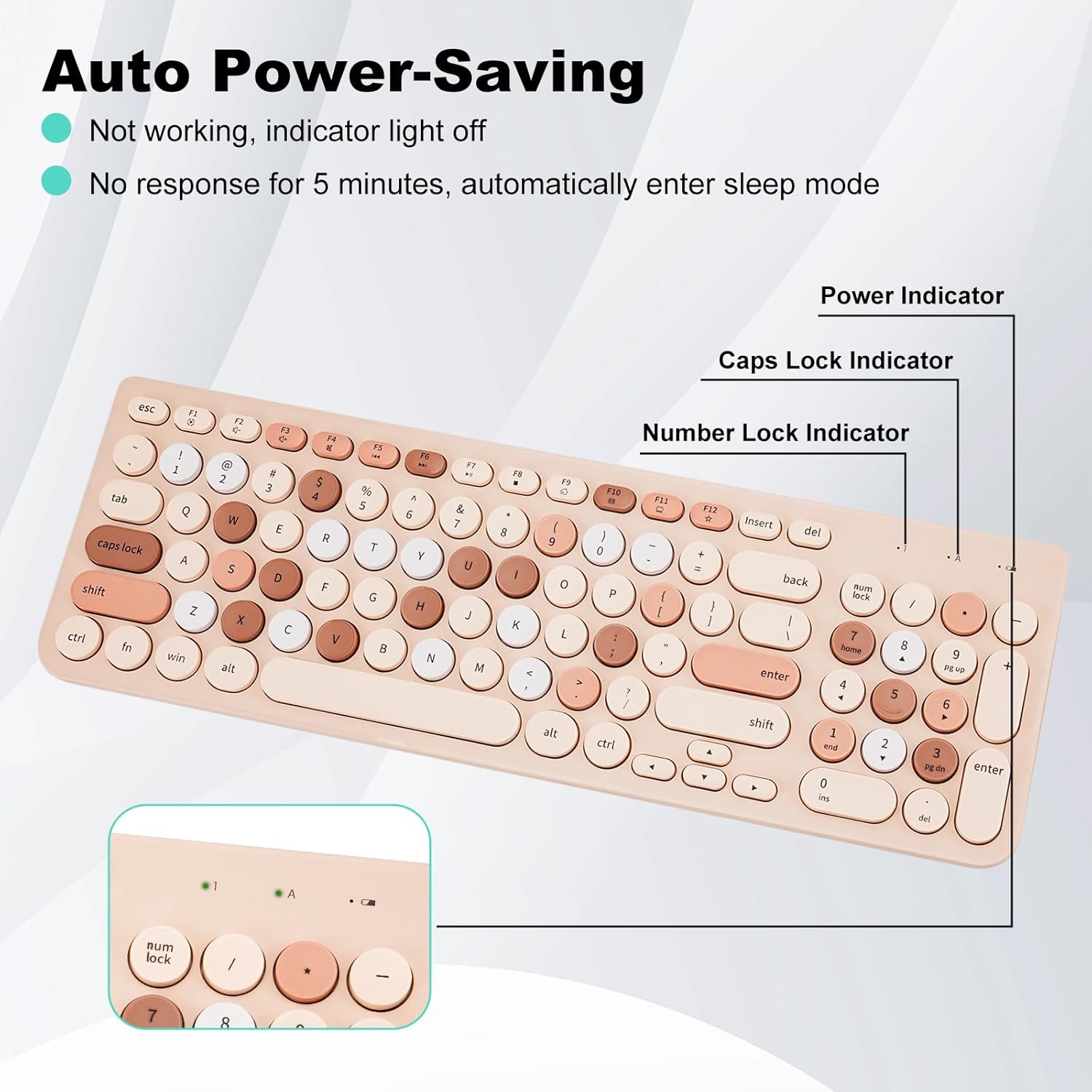 Keyboard and  Combo, Retro Typewriter Keyboard with Round Keycaps, 2.4GHz USB Cute  Keyboard  for Computer, Desktop, Laptop (Milk  Colorful)