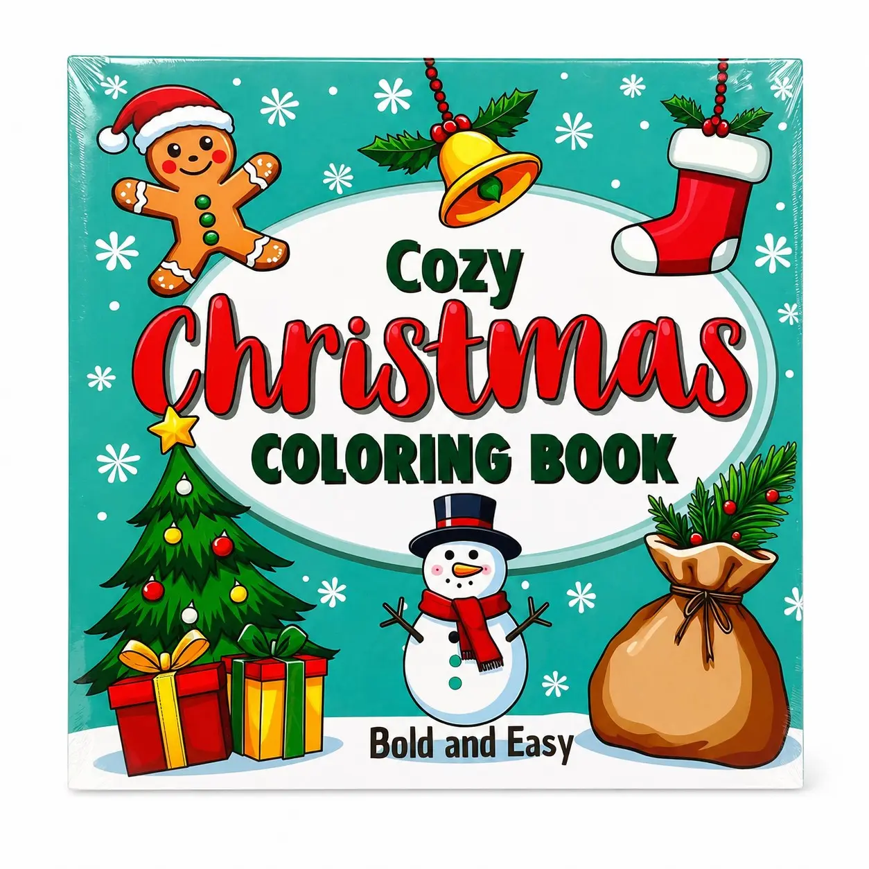 Cozy Christmas Coloring Book, Bold and Easy Large Lines, Holiday Theme Drawing Book, Perfect for Christmas Tree, Snowman, Gingerbread Man, Stress Relief, Gift Idea