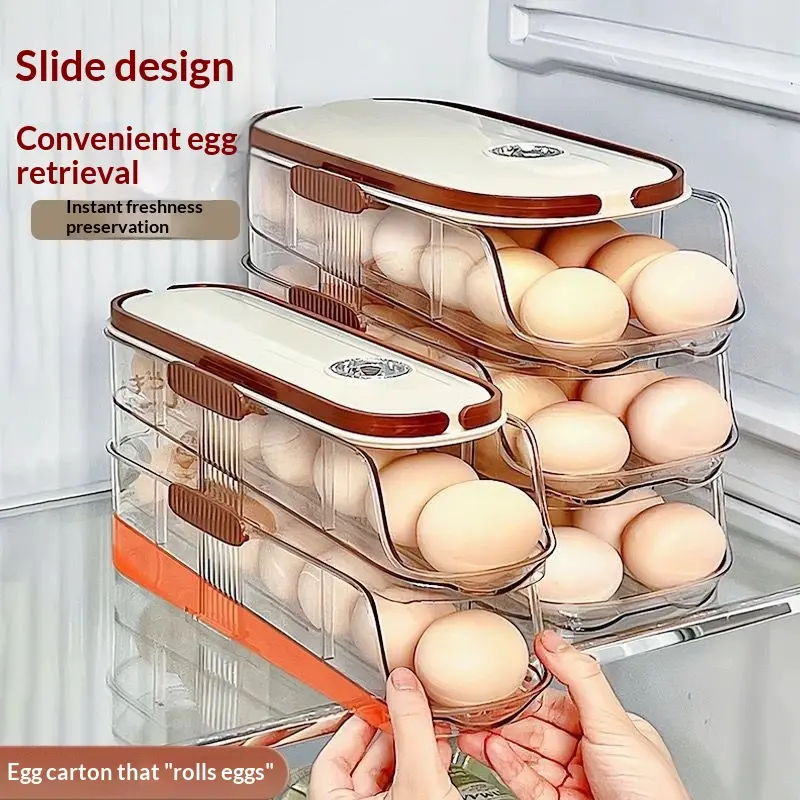 very easy to use Automatic Rolling Egg Dispensers forRefrigerator, Auto Rolling Fridge Egg OrganizerWith Date Tracker, , Fridge Kitchen Space SavingContainer, Dispenser,Home Egg Container WithLid and Handle for Refrigerator Organization,Slim Countertop