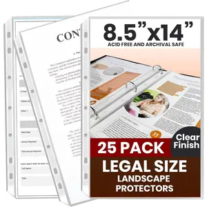 25 Pack of 8.5x14 Legal Size Heavyweight Long Clear Sheet Protectors, Plastic Legal Paper Sleeves, Clear Archival Quality for Binders Documents