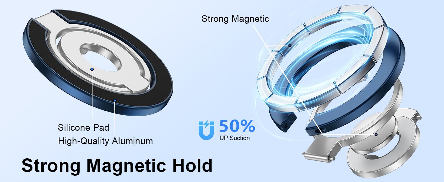 Magnetic Ring Holder for MagSafe Dual-Side Magnetics, Removable Gym Phone Grip with Kickstand Loop for iPhone Air/17/16/15/14/13/12 Pro Max MagSafe Case All Phones Compatible with Magnetic Car Mount