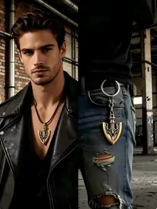 2pcs JJBA Stand Arrow Necklace and Keychain - JoJo's Anime Cosplay Jewelry - Manga Theme Gifts for Women Men and Fans