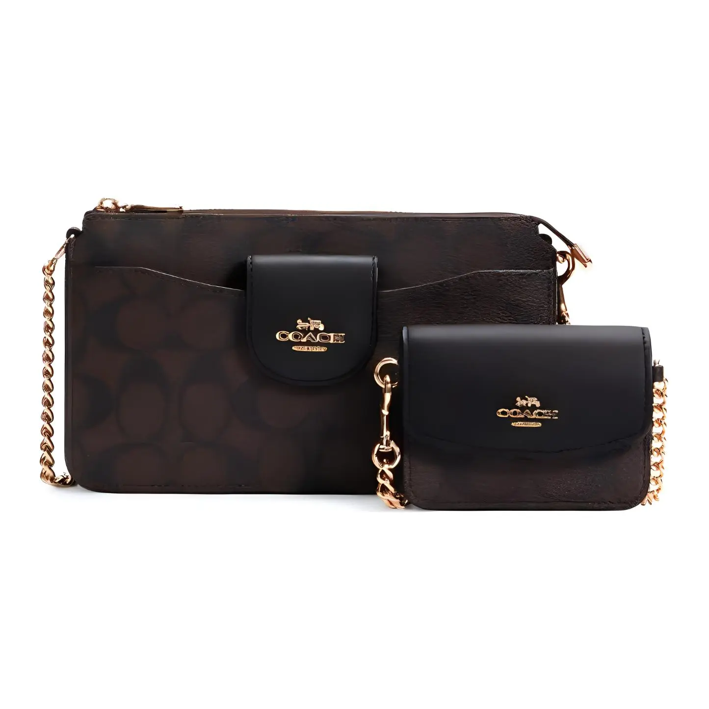 COACH Poppy 10 Mini Crossbody Bag for Women – Vintage Monogram Style in Dark Brown Leather