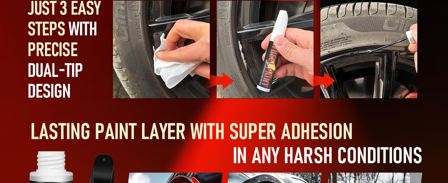 Matte Black Paint Pen, Matte Black Rim Touch Up Paint for Metal, Enamel, Car Wheel Scratch Flat Black Wheel Paint Pen, Universal Satin Matte Black Car Rim paint for Wheel Curb Rash, Scratches