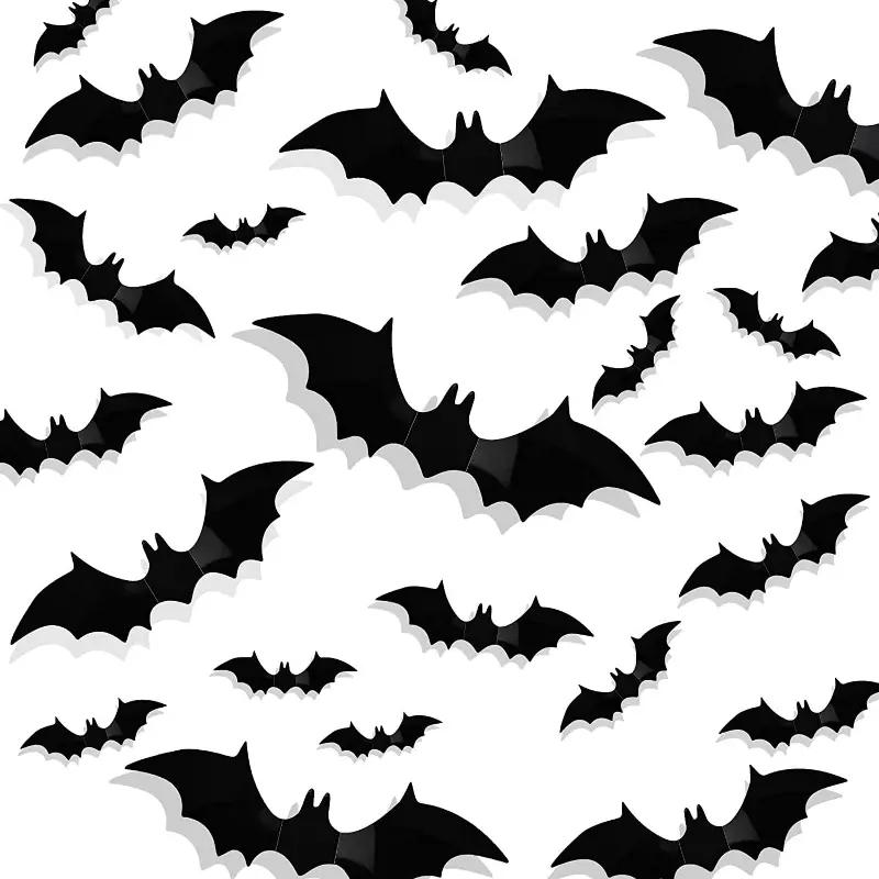Bat Shaped Wall Sticker, 60pcs/set 3D Bat Wall Decal, Halloween Wall Art Decoration for Home Living Room Bedroom Hotel School