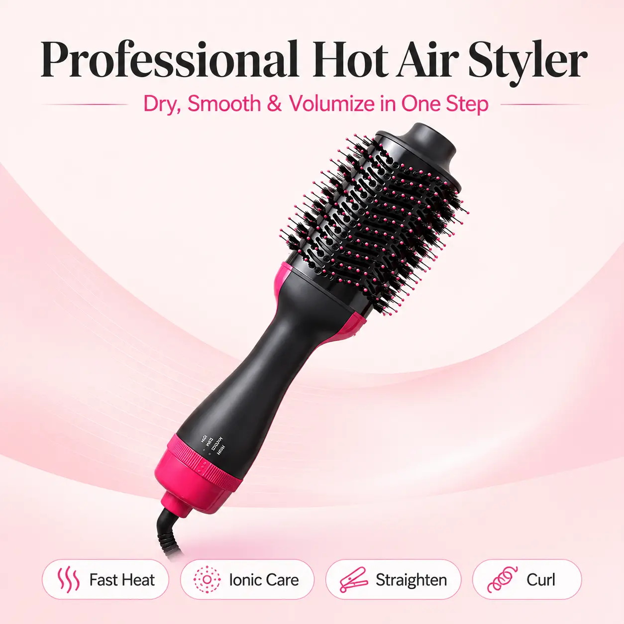 Multi-Function One-Step Hair Dryer and Styling Brush, Fast-Heated Ionic Hot Air Comb for Volumizing, Straightening, Drying and Curling, Salon-Inspired Hair Tool for Home and Travel