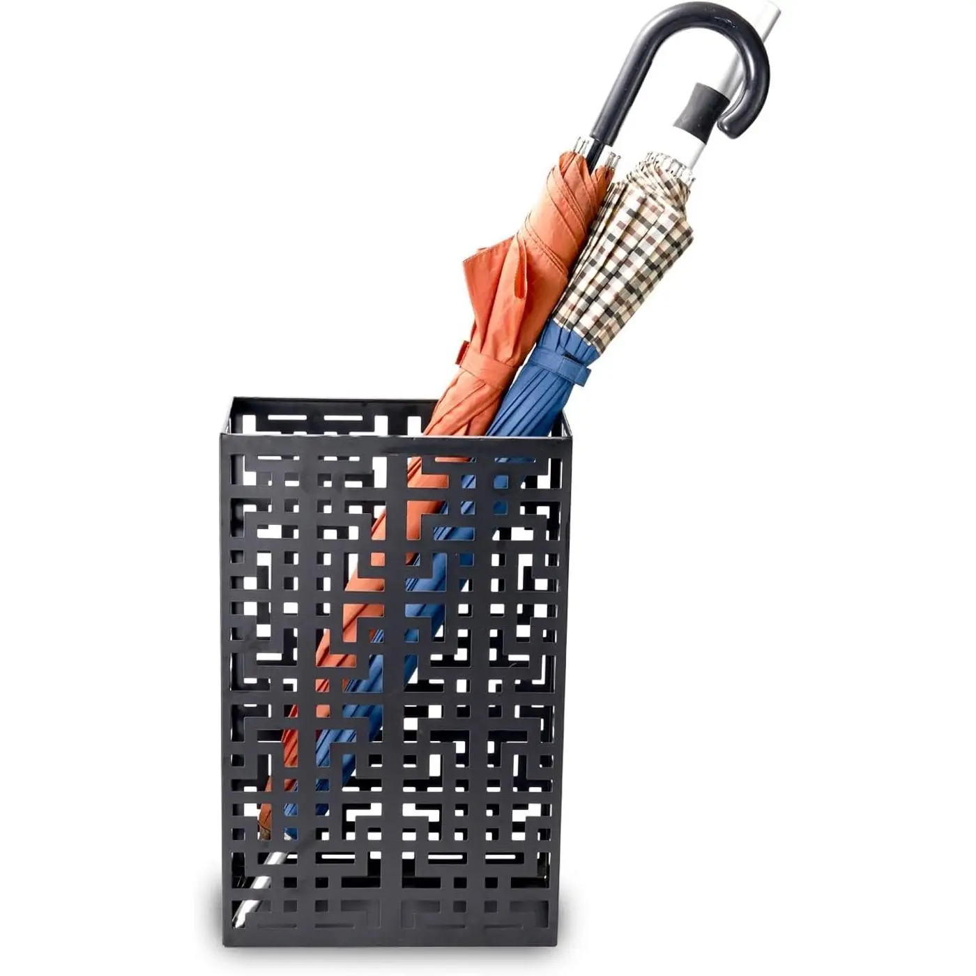 Black Hollow Steel Umbrella Organiser, Free-Standing Open-Top Entryway Rack, Storage Bin for Long Umbrellas, Holds 6-7 Units