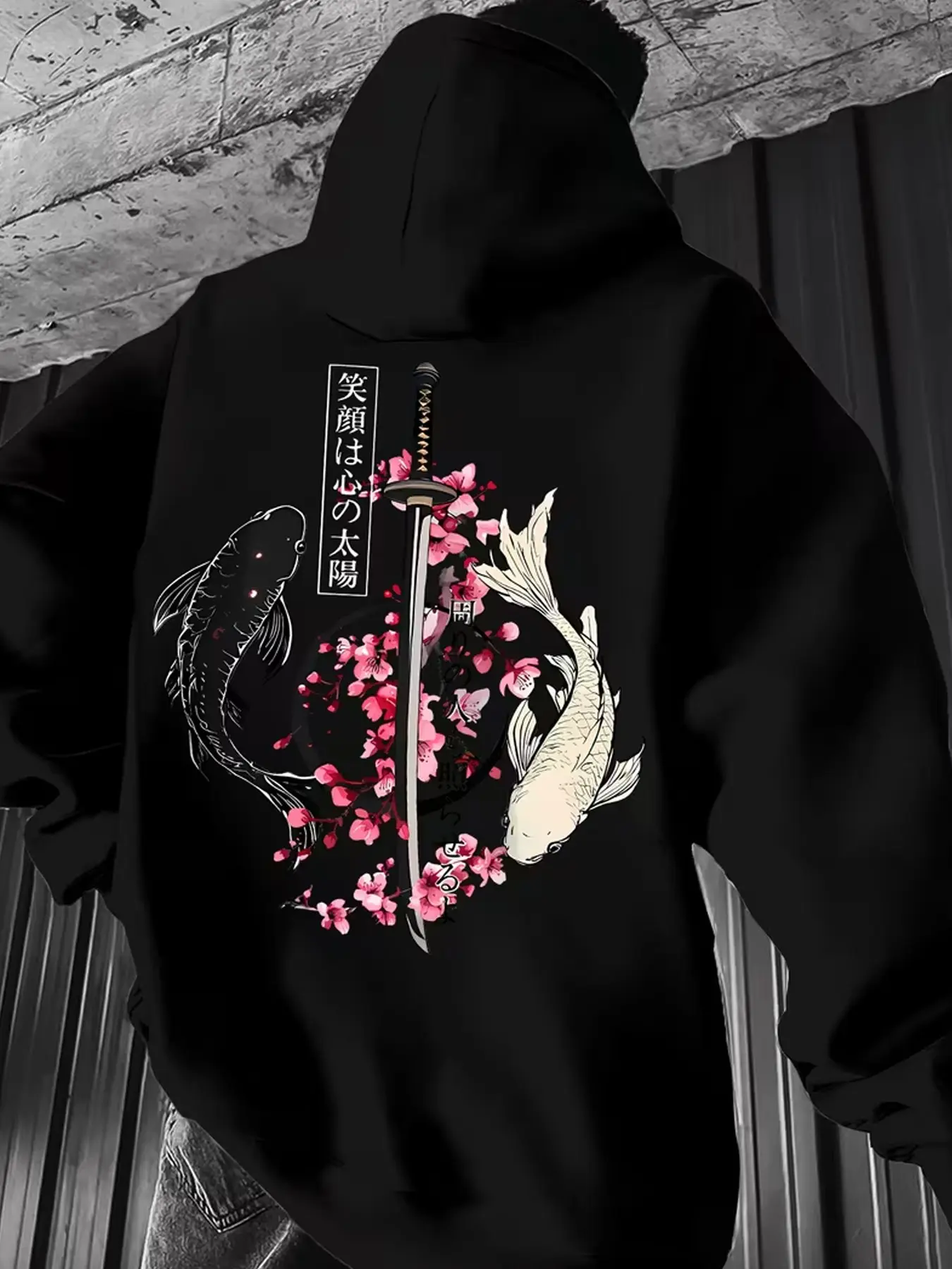 Men's Japanese Koi Fish Hoodie Samurai Sword Sakura Graphic Pullover Hoodie Black Harajuku Streetwear Traditional Japanese Art Calligraphy Casual Daily Wear Urban Tops #springsaledeals2026 #summeroutfits #japanesestreetwear