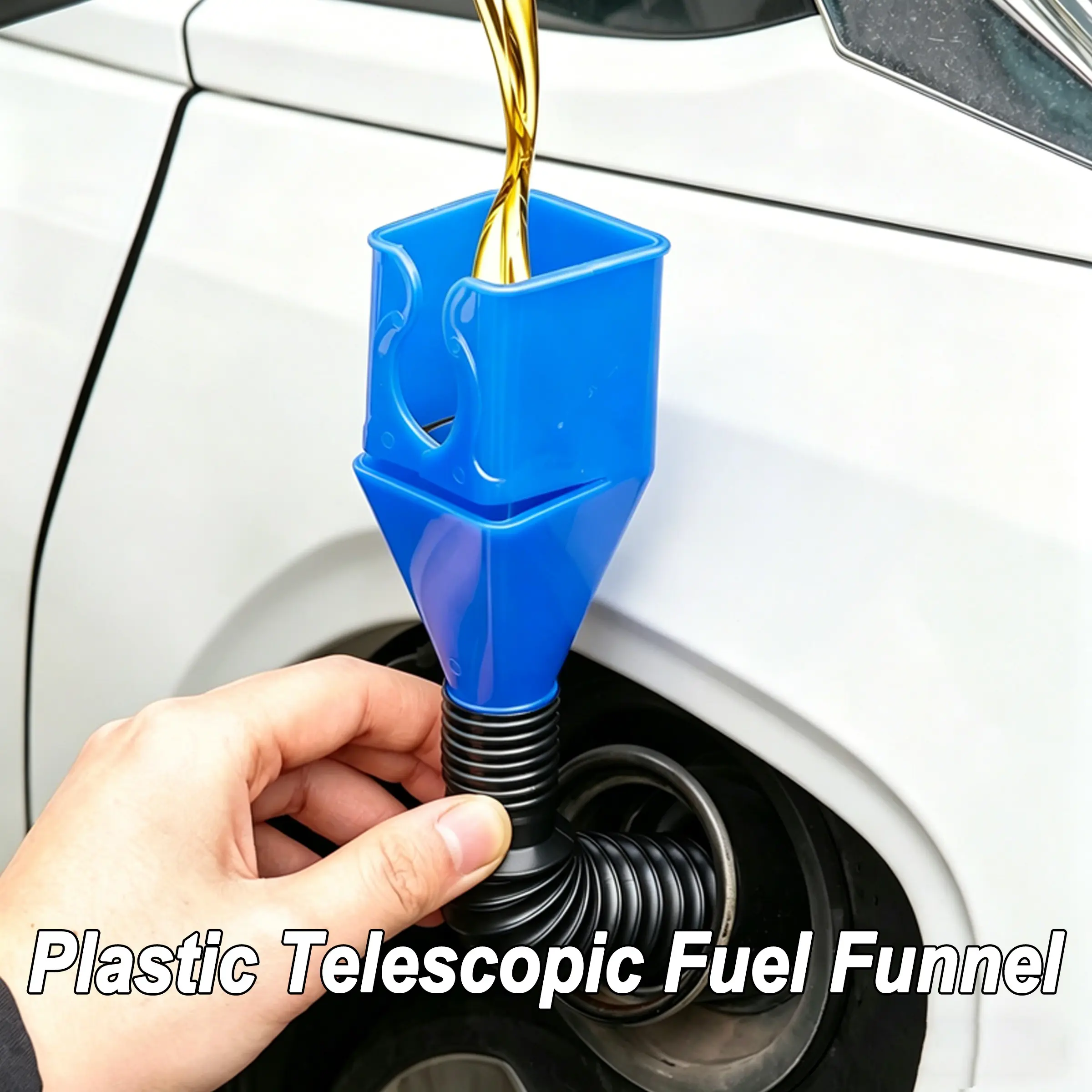 Portable Foldable Plastic Fuel Funnel, Extended Spout with Fine Mesh Filter, Universal Car and Home Use, Compact and Storable Design