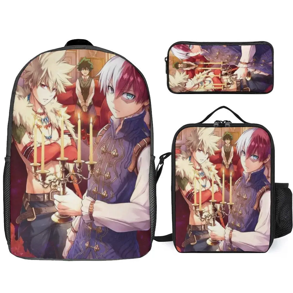 My Hero Academia Anime Style 3-In-1 Large Capacity Backpack Set - Adjustable Harness, Anti-Shock, Built-In Organizer, Anti-Theft, Business Travel Daypack, Back to School Gift, First Day Of School, Foldable, Casual, Oxford Cloth, School/Travel