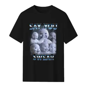 Women's Short-Sleeve Round Neck Casual T-Shirt, AI Baby Meme Graphic Top, Say You Swear Streetwear Tee for Teens