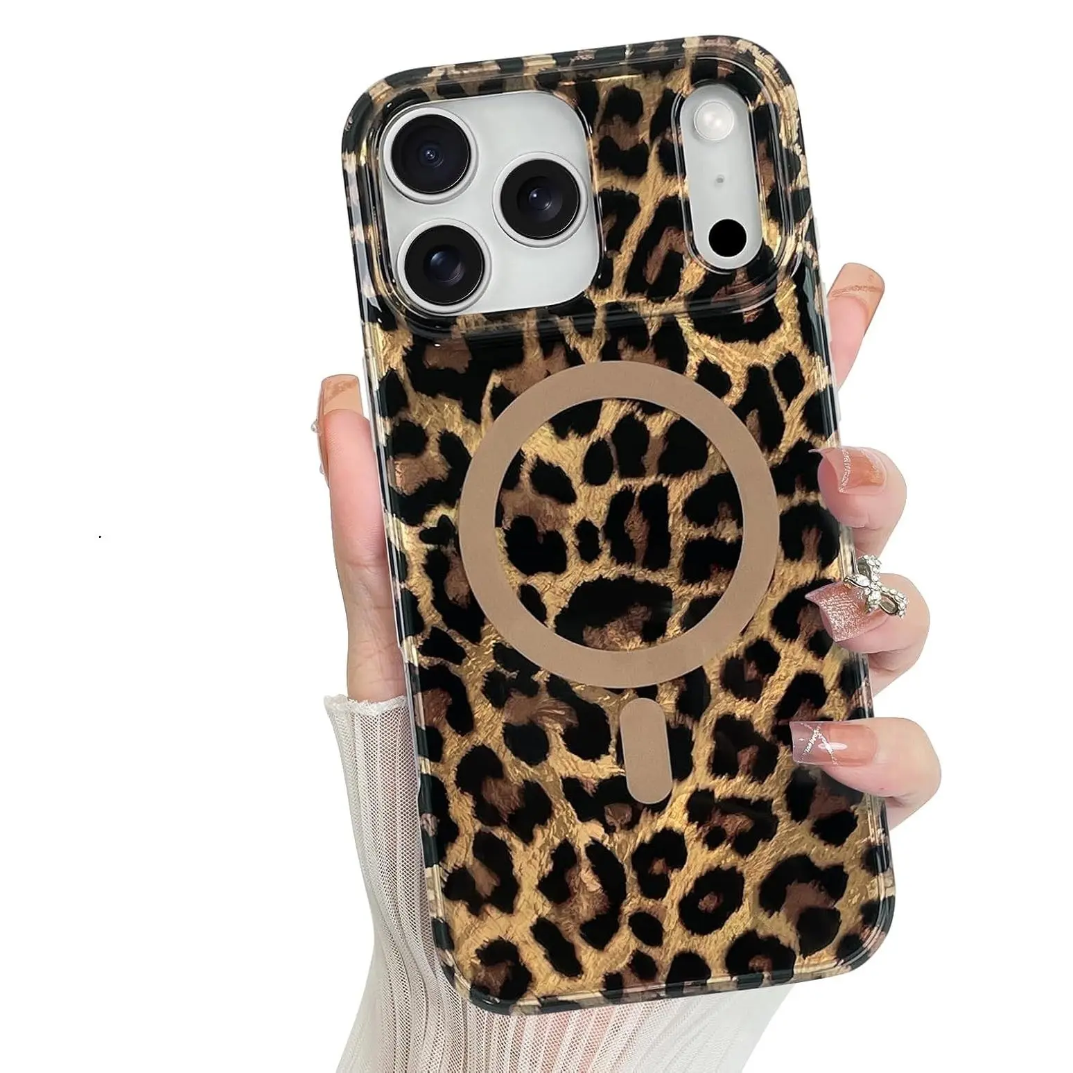 Shockproof Case for iPhone 17 16 15 14 13 12 Pro Max 17 Air 16 Plus Stylish Leopard Cheetah Animal Print Phone Case for Women Men, Cute Sparkle Glossy Shockproof Protective Cover