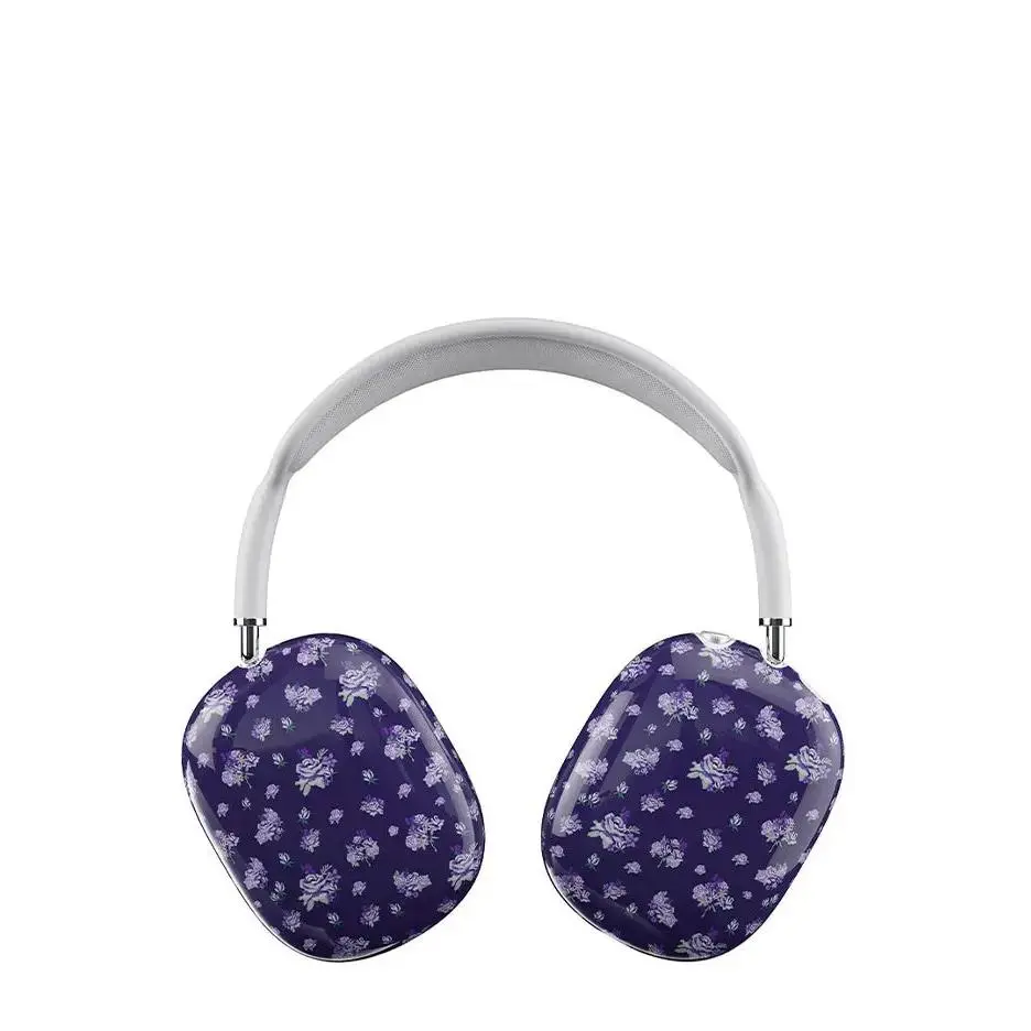 Coquettecore Shockproof Scratch-Resistant Plastic AirPods Max Cover, Limited Edition Sugar Plum Wildflower Floral Purple Audio Headphone Case - 3.5in x 4.25in Durable Lightweight Protective Accessory