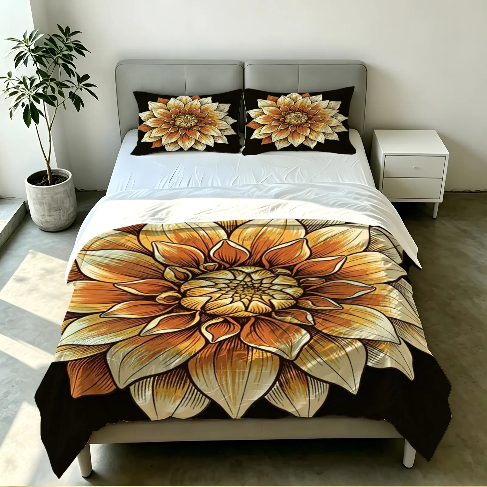 2/3PCS Oversized Single Retro Hand-Painted Dahlia Duvet Cover Set, Vintage Oil Painting Texture, Hidden Zipper Bedding Set, Multiple Colors Available, No Fillers Included