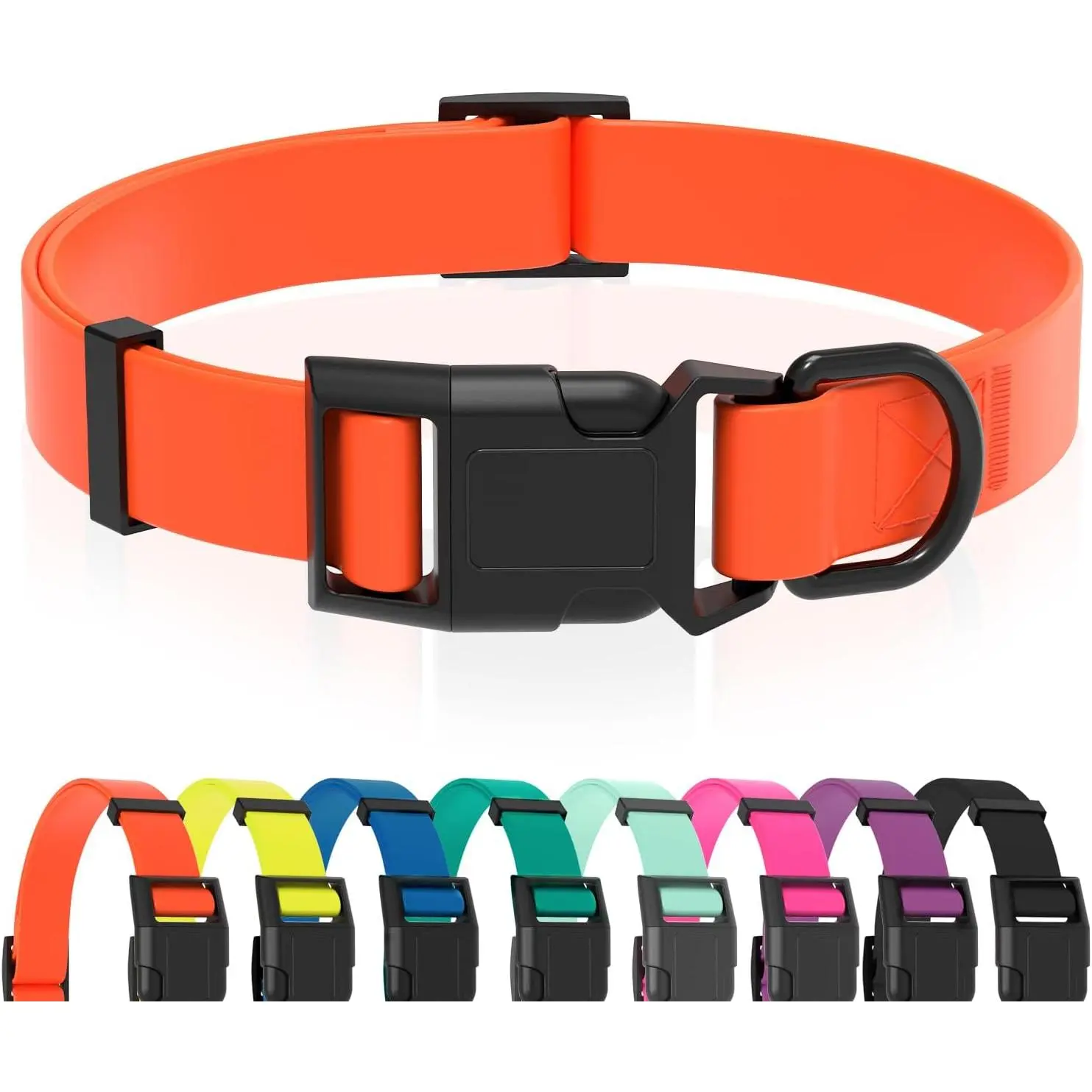 Waterproof Easy to Clean Rubber Dog Collar with Quick Release Buckle Fits Small Medium or Large Dogs (Orange, M 11.8-18.5 inch)
