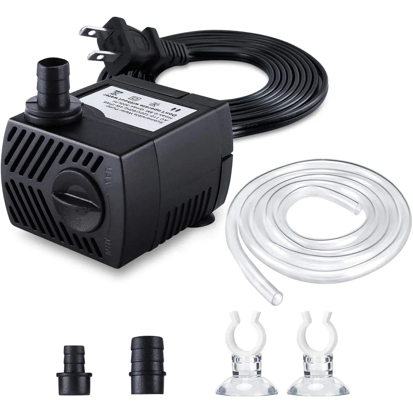 80GPH(4W 300L/H) Submersible Water Fountain Pump, Durable Outdoor Pump with 4.9ft 1/3-Inch ID Tubing, 3 Nozzles for Aquarium, Pond, Fish Tank, Hydroponics