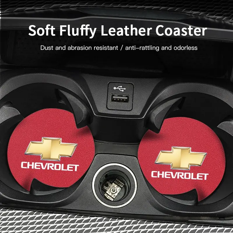 2Pcs Car Suede Coaster Anti-Slip Water Cup Pad Car Interior Accessories, Automotive Interior Accessories For Chevrolet Corvette Montana TrailBlazer Silverado Traverse Camaro Suburban Equinox Bolt Cruze Malibu Colorado Trax SS Spark