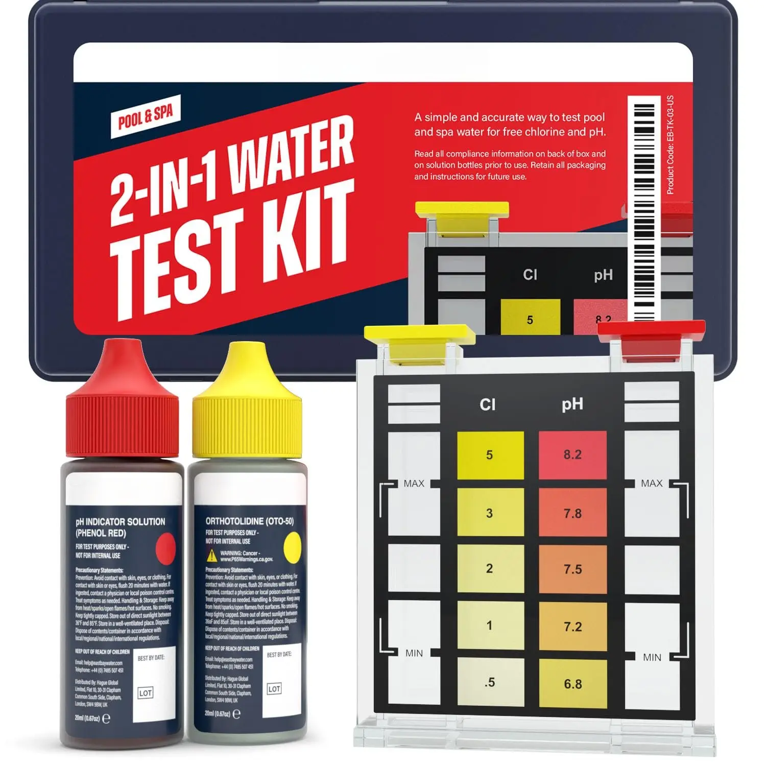 2-in-1 Pool Test Kit | At- Pool &  Water Testing for Free Chlorine & pH |  & Accurate  Test for Swimming Pools