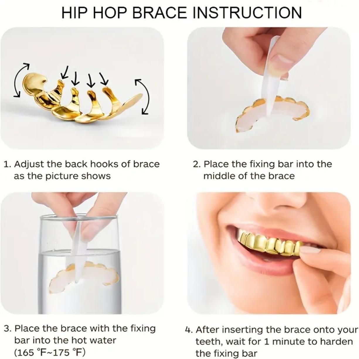 2PCS Set Halloween Gold Plated Iced Out Tooth Grillz VVS Moissanite Top Bottom Hip Hop Rapper Mouth Jewelry Streetwear Costume Trendy Gift