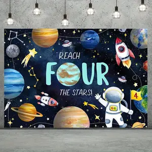 1 background cloth with the theme of "Chasing Four Stars", suitable for space themed birthday celebrations, including planets and rockets. This decoration can be used as a studio accessory and is also an ideal gift for parents and friends - tc