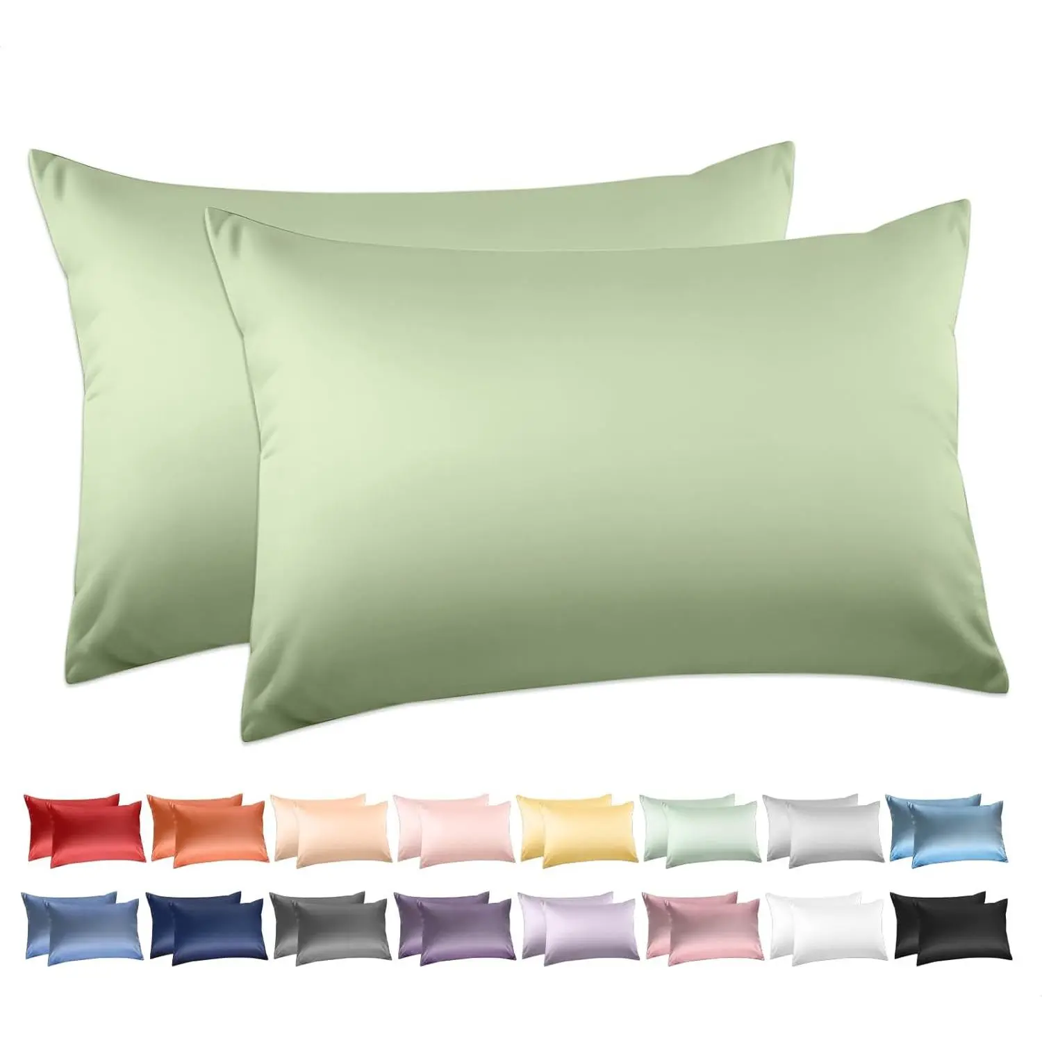 100% Cotton Standard Pillowcases Set of 2, 600 Thread Count Pillow Cases, 20x26 Inches, Super Soft and Breathable Envelope Closure (Sage Green)