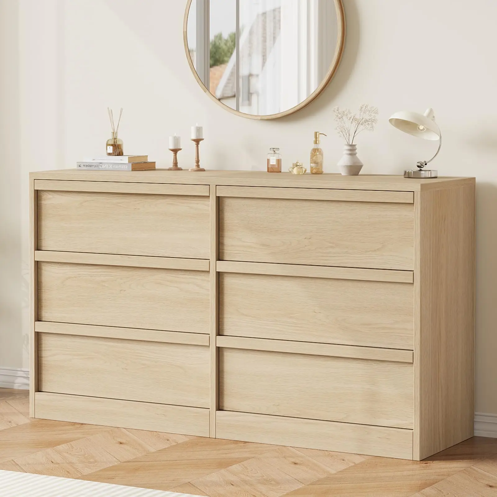 Large 8 & 7 Drawer Dresser for Bedroom - Natural Oak & Antique White Wooden Chest - Spacious Organizer for Living Room, Nursery, Entryway, Hallway, Closet