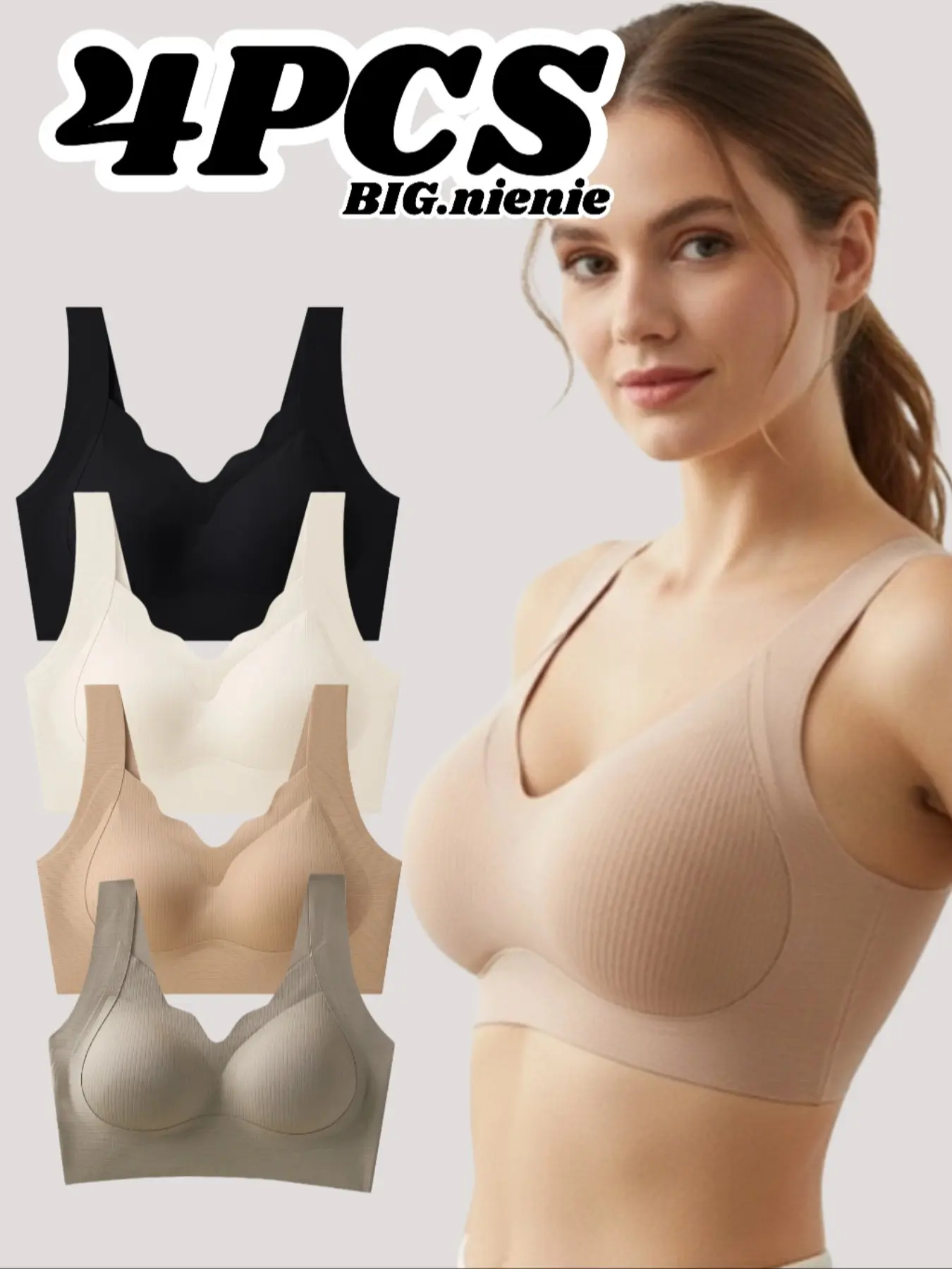 4pcs-Cozy Winter Layers! [4-Pack] Seamless Ribbed Bra, Invisible Under Sweaters, Ultra-Soft Wireless Bralette, No-Show Comfort S-2XL