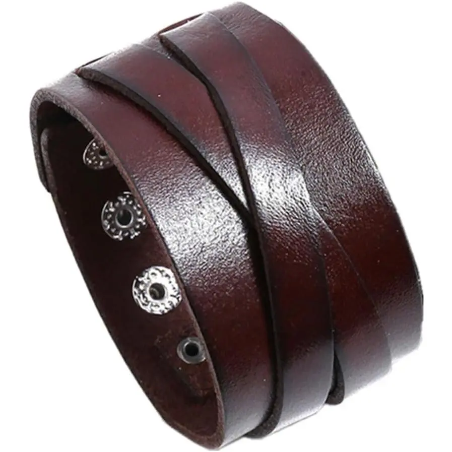 Punk Leather Bracelet for Men, Extra Wide Men's Leather Cuff Bracelet Adjustable Womens Leather Wirstbands for Rock Gothic   HipHop