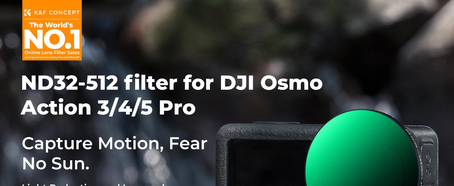 K&F CONCEPT Push in Fit Variable ND32-512 Filter Compatible with DJI Osmo Action 5 Pro, Neutral Density Light Reduction Filter for Omso Action 4/3, Multicoated HD Optical Glass Action Cam Accessories